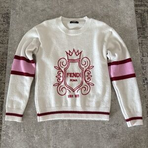 Fendi Women's White and Red Crest Sweater